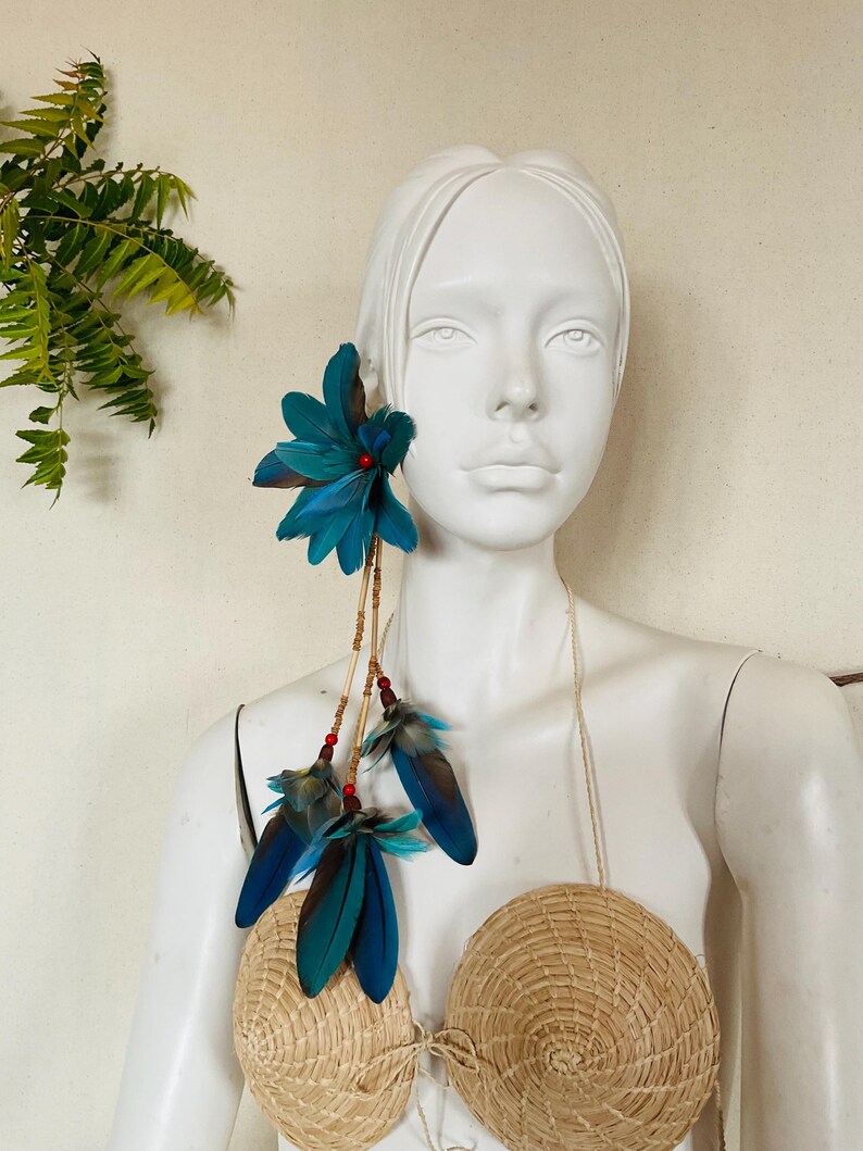 Pair of Molted Natural Color Macaws Feathers Earrings image 3