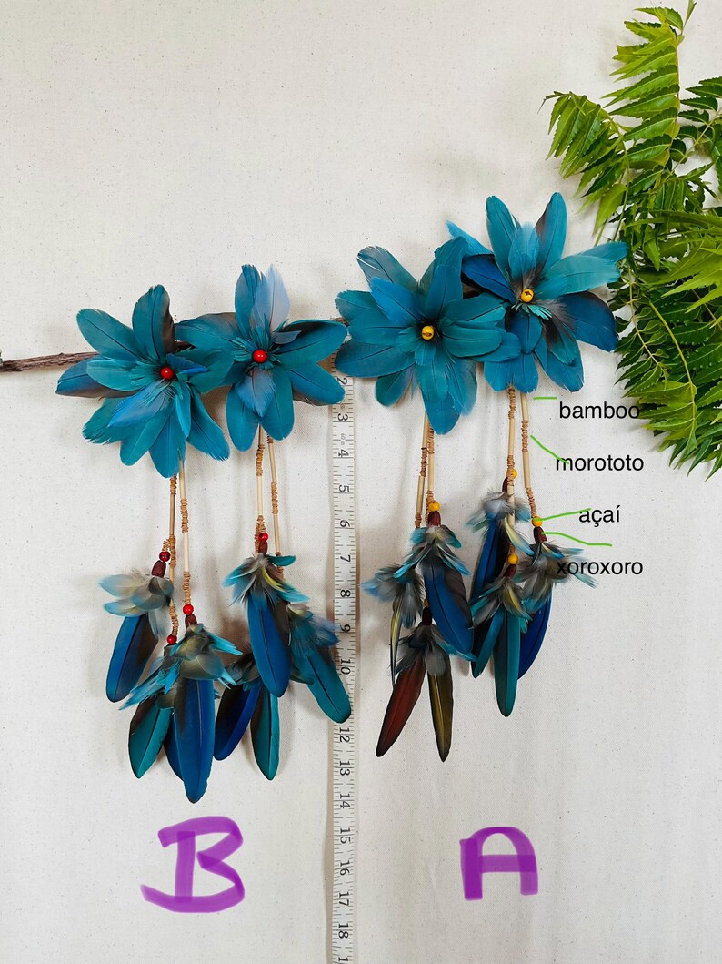 Pair of Molted Natural Color Macaws Feathers Earrings image 11