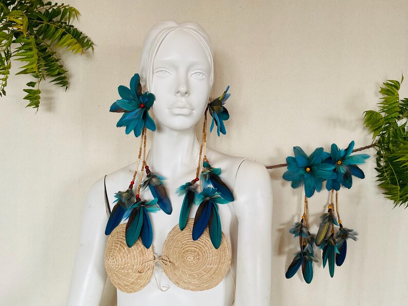 Pair of Molted Natural Color Macaws Feathers Earrings image 1