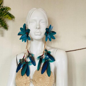 Pair of Molted Natural Color Macaws Feathers Earrings image 2