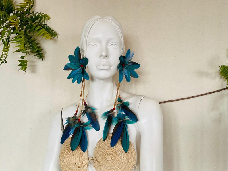 Pair of Molted Natural Color Macaws Feathers Earrings image 2