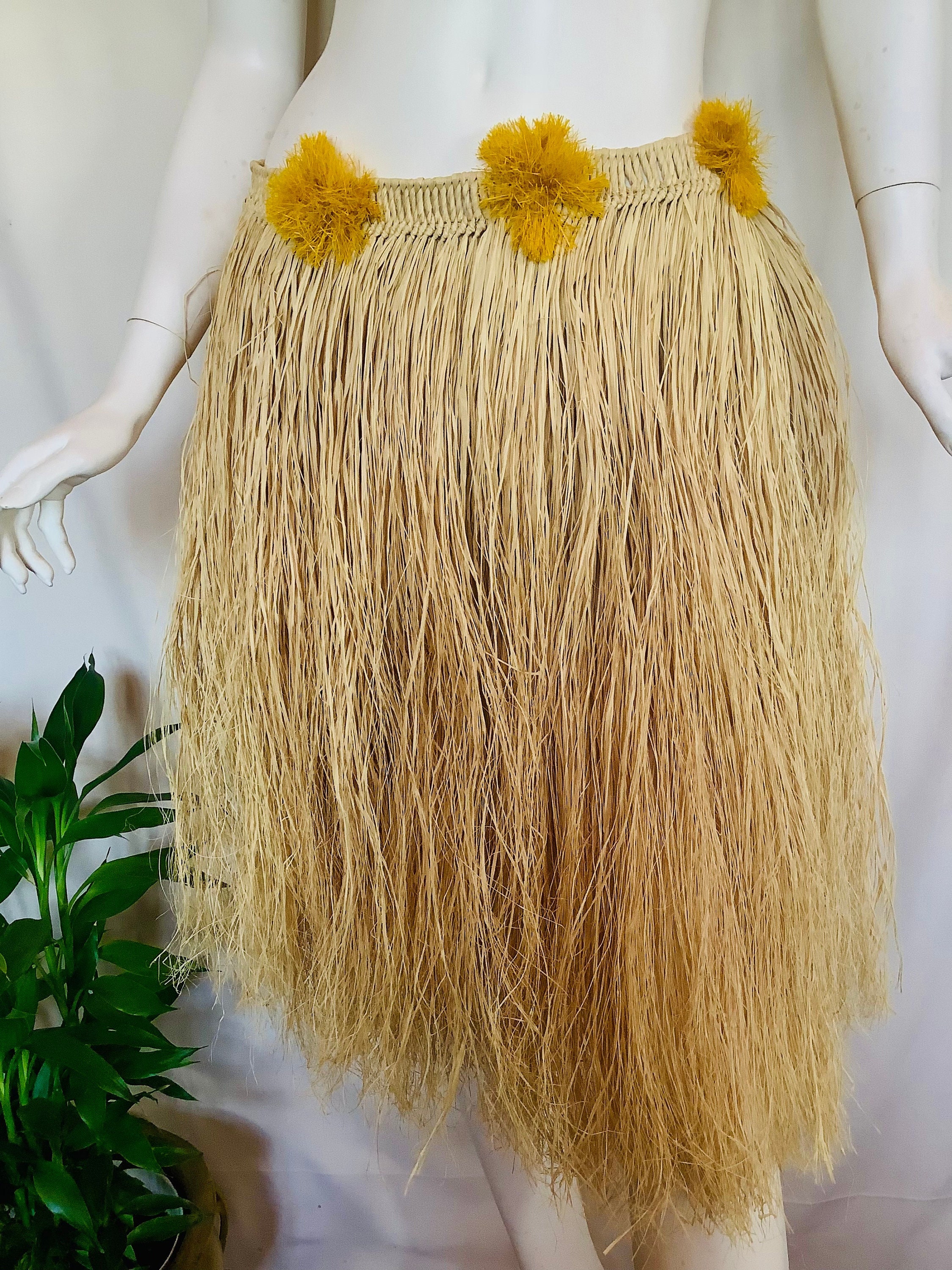 Giegxin Natural Raffia Grass Skirts Tropical Luau Hula Skirt for Adults Women Men Hawaiian Skirt for Party Costume Beach