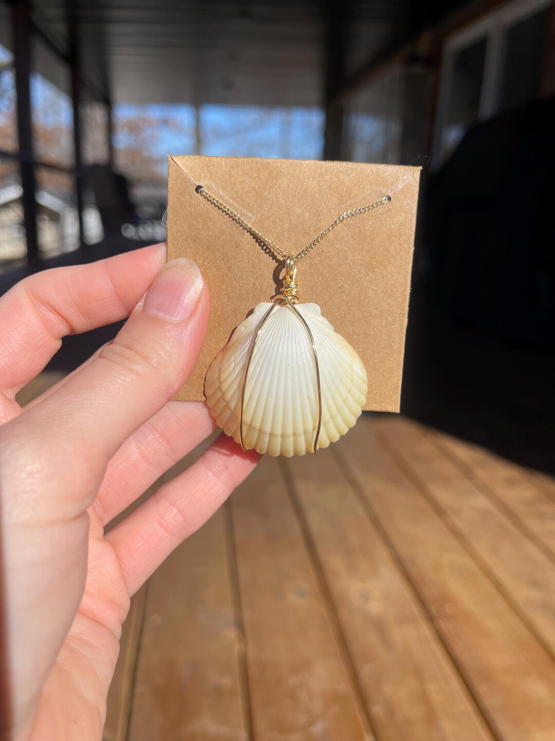 Handmade Seashell Pendant Necklace Gold Chain Wire Wrapped Beach ...