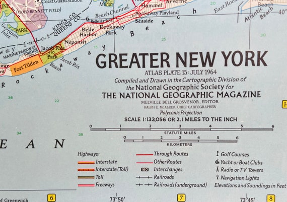 Vintage 1964 National Geographic Map of Greater New York 
