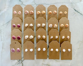 Handmade Shell Stud Earrings Minimal Beach Jewelry Natural Seashell Studs