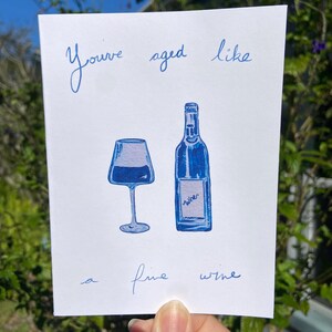 Você envelheceu como um bom vinho – Cartão de aniversário em aquarela para amantes de vinho – Pintado à mão – Saudação de aniversário exclusiva para ele/ela