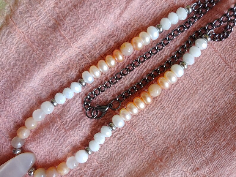 Peach Moonstone Teardrop Necklace with Czech Glass Sunstone and Pearls Moonstone