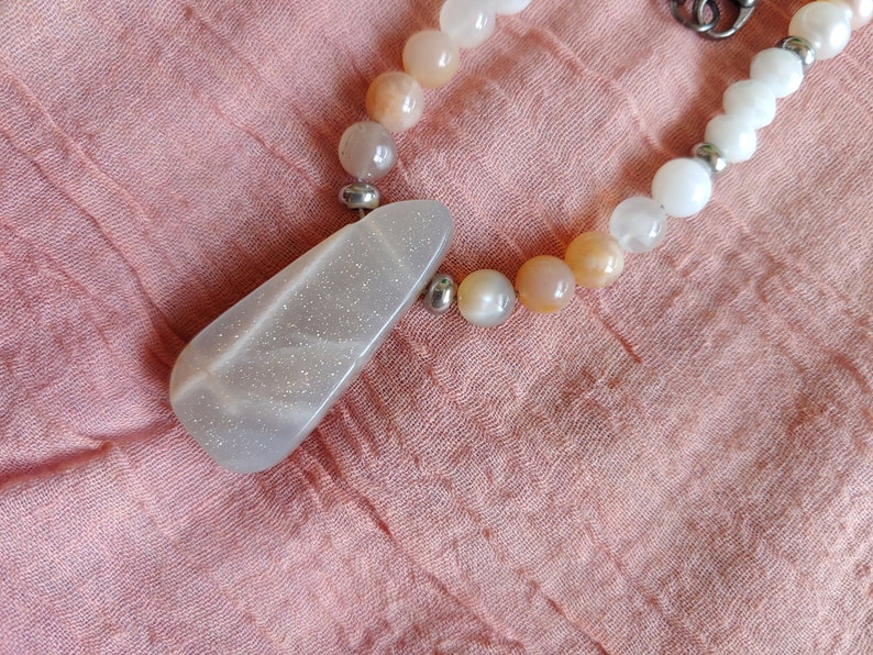 Peach Moonstone Teardrop Necklace with Czech Glass Sunstone and Pearls Moonstone