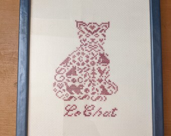 Pink filigree cross stitch cat