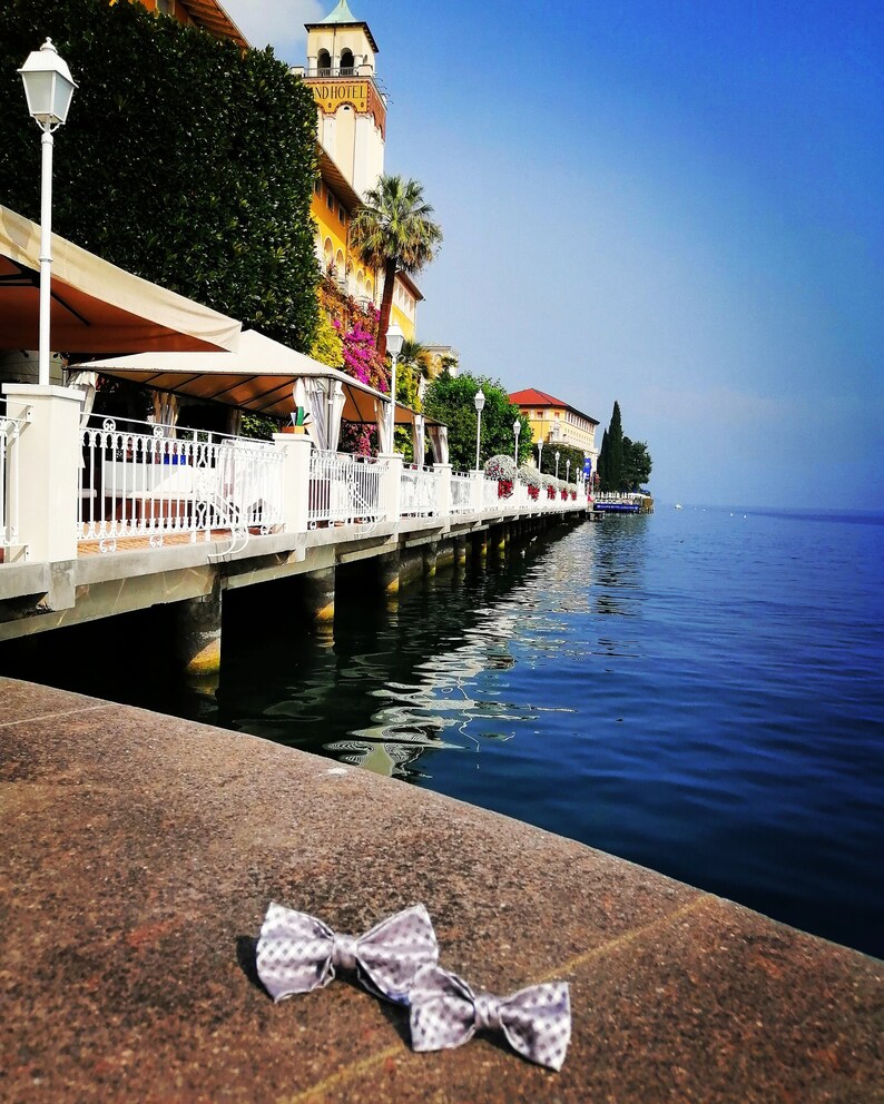 bow ties for Boy Man or Dad and Son set Apply it with a pin on the back! Satin fabric with grey and white fancy Handmade Papillon