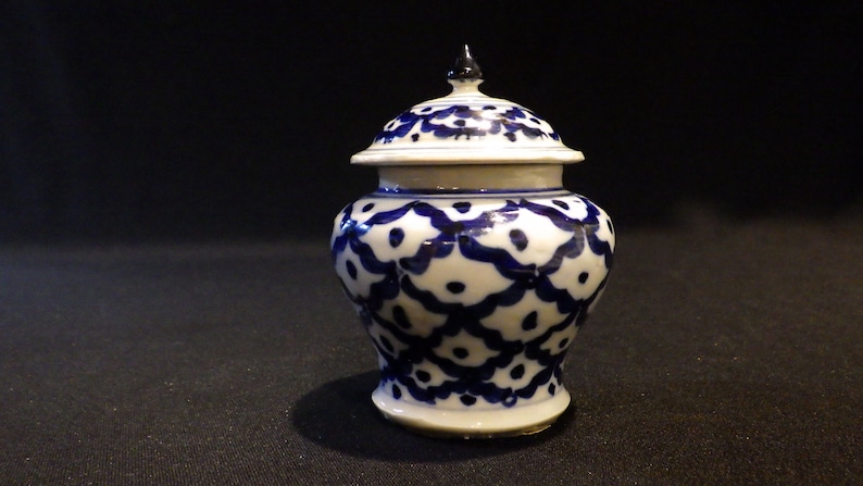 Vintage Blue and White Porcelain Lidded Pot