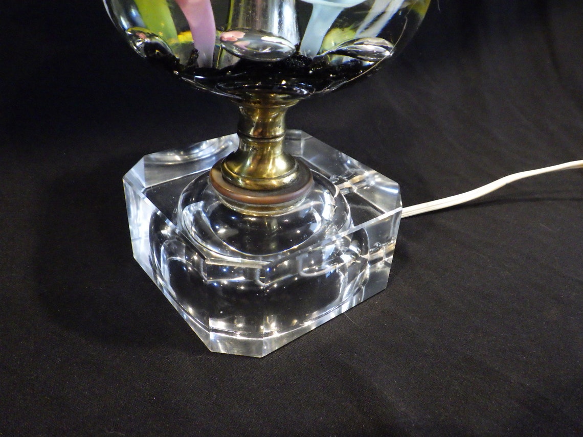 Vintage Hand Blown Glass and Crystal Paperweight Table Lamp Etsy