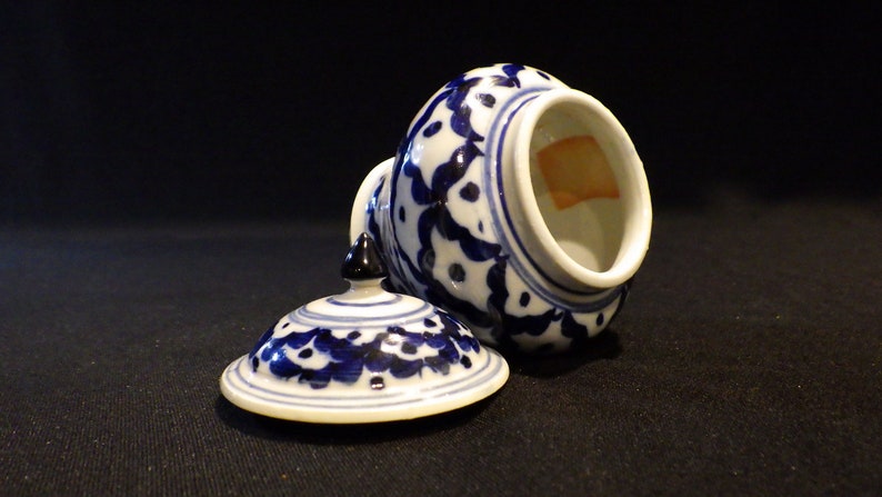 Vintage Blue and White Porcelain Lidded Pot