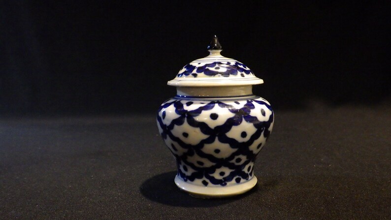 Vintage Blue and White Porcelain Lidded Pot
