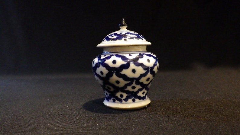 Vintage Blue and White Porcelain Lidded Pot