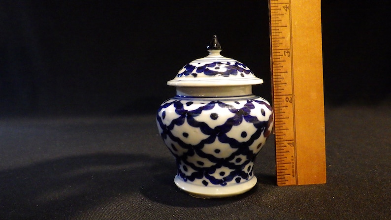 Vintage Blue and White Porcelain Lidded Pot