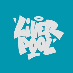 Logotipo de la ciudad de Liverpool estilo graffiti pegatina descargar camiseta signo tipografía archivo png gráfico