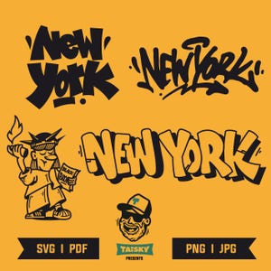 3 New York graffiti vector logos digital sticker big Apple Typography download Manhattan