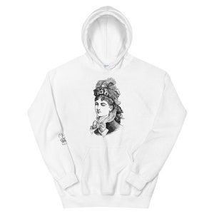 Vicky & Eddie Vintage Antique Design Unisex Hoodie- Victorian Lady with Rose and Feather French Bonnet 1880s