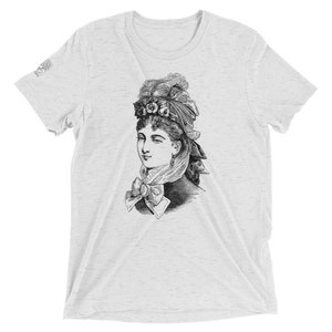 Vicky & Eddie Vintage Antique Design Unisex Short Sleeve T-Shirt- Victorian Lady with Rose and Feather French Bonnet 1880s
