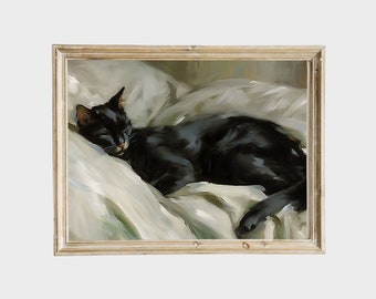 Vintage Black Cat Print | Victorian Dark Academia Printable Wall Art | Dark Cottagecore Aesthetic | Digital Download
