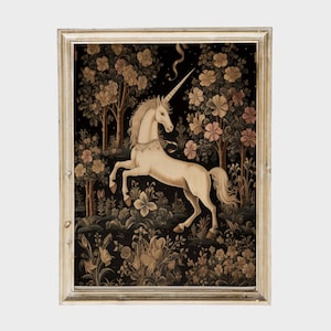 Vintage Unicorn Tapestry, Magical Aesthetic, Fantasy Art, Cottagecore Aesthetic, Dark Academia, Medieval Art Piece | Digital Download