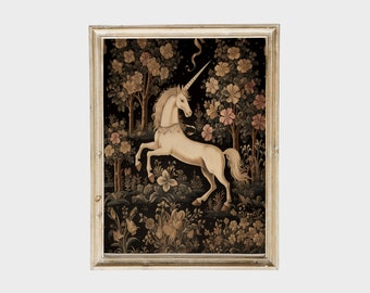 Vintage Unicorn Tapestry, Magical Aesthetic, Fantasy Art, Cottagecore Aesthetic, Dark Academia, Medieval Art Piece | Digital Download
