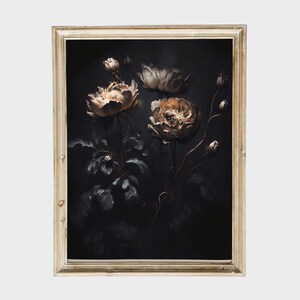 Moody Vintage Flower Print / Dark Floral Still Life Oil Painting / PRINTABLE Digital Antique Art