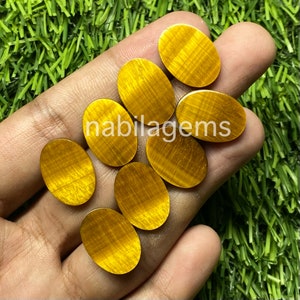 Cabochão plano oval de olho de tigre, alta qualidade, cabochão plano natural de olho de tigre, 8 x 6 mm a 20 x 15 mm, pedra preciosa solta, para fazer joias