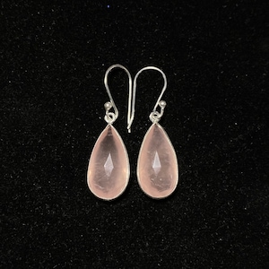 Natural Rose Quartz Sterling Silver Earrings: Teardrop Jewelry