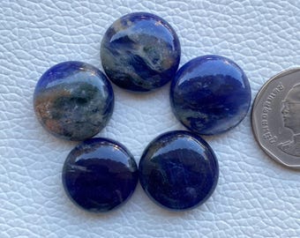 Natural Sodalite Cabochons: Round Loose Gemstone Lot (19mm, 80 Cts)