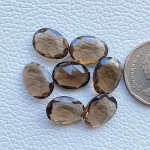 Smoky Quartz Gemstone, 30 Cts, Top Quality, 7 Pcs Lot, Natural Smoky Quartz Faceted, Egg Shape, 14*10 MM, For Making Jewellery, AT-1422