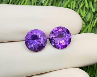 Natural African Amethyst Pair: 10mm Round Faceted Gemstones