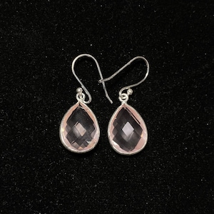 Handmade Sterling Silver Rose Quartz Earrings: Teardrop Briolite