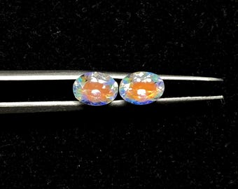 Rainbow Moonstone Madagascar Oval Pair Cut, 1.45 Cts, Top Quality, Natural Rainbow Moonstone Cut, 7*5 MM Multi Colour Fire for Madagascar 02