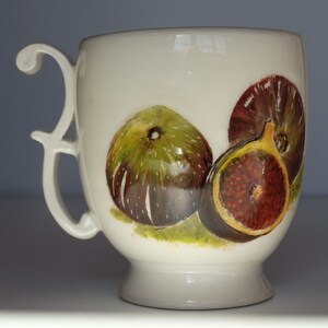 Keramik Teebecher Fig Hand Keramikbecher handbemalt Becher Tee Obst handgemacht Kaffeebecher Brief geformt Griff