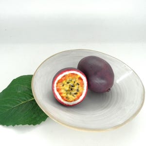 Realistic Ceramic Passion Fruit Set -Whole &Cut Fruit Sculpture -Handmade Tropical Decor -Artisan Food Art