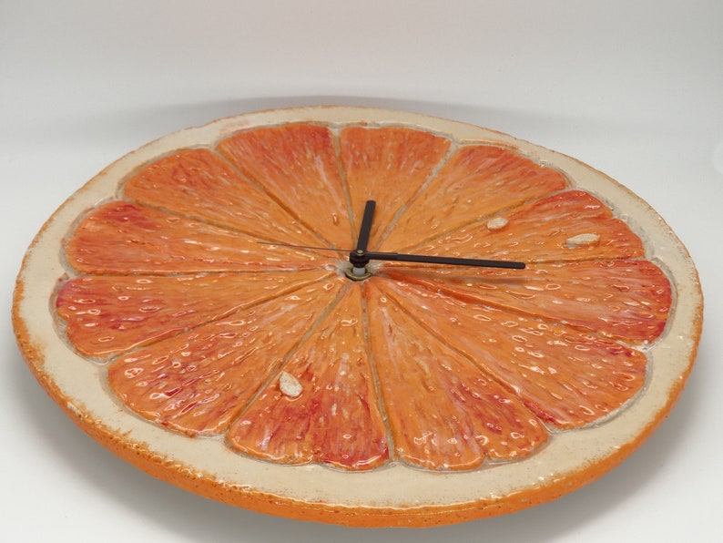 Wall clock slice orange Ceramic wall clock ceramic slice orange wall clock handmade realistic orange slice wedding giftdecor for kitchen image 1