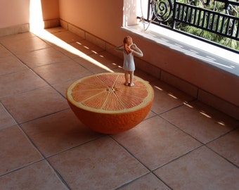 Orange Giant Half Ceramic Giant Realistic Ceramic Sculpture with girl (16.1x16.1x18.8in) (41x41x48cm) Giant Fruit