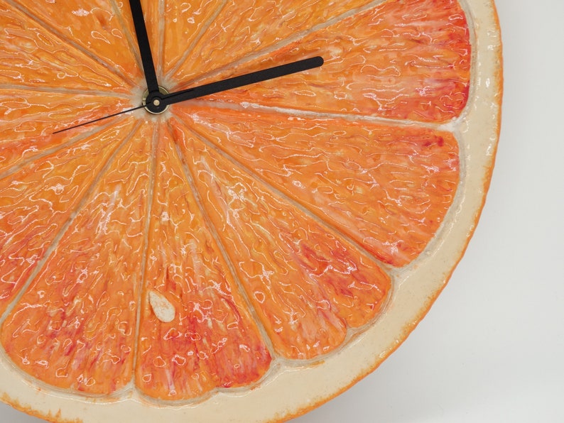 Wall clock slice orange Ceramic wall clock ceramic slice orange wall clock handmade realistic orange slice wedding giftdecor for kitchen image 2