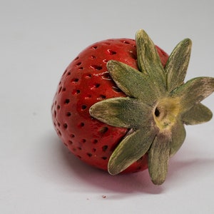 Ceramic Strawberries 2pcs natural size, Realistic fake fruit, Home Decor, Instagram photo prop, restaurant décor, Fruit, Gift, photo prop image 7