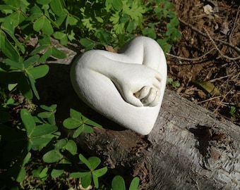 Handgefertigte Keramik Herz Skulptur Einzigartige Liebende Hände Kunst