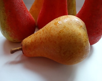 Ceramic pear yellow colour life size Handmade fruit Handmade pear woman gift