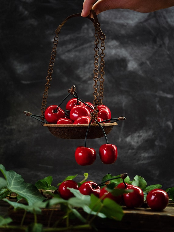 Ceramic Cherries 2 Pieces in Life-size Shine Red Decorative - Etsy