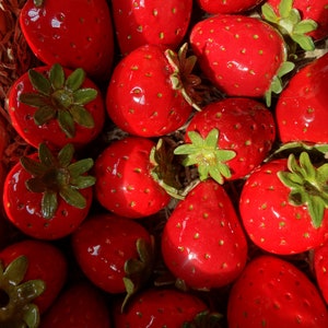 Ceramic Strawberries 2pcs natural size, Realistic fake fruit, Home Decor, Instagram photo prop, restaurant décor, Fruit, Gift, photo prop image 1