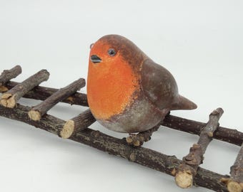 Handmade Ceramic Robin 1 piece– Life-Size Bird Sculpture, Christmas Decor