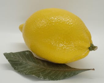 Handmade Ceramic Lemon Sculpture – Realistic Yellow Fruit Decor (10" / 25.4 cm)