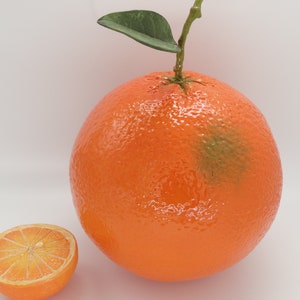 Grande céramique orange avec tige et feuille faite main Orange pour la décoration Fruits orange en céramique grande taille 20x20x20cm cadeau pour elle image 1