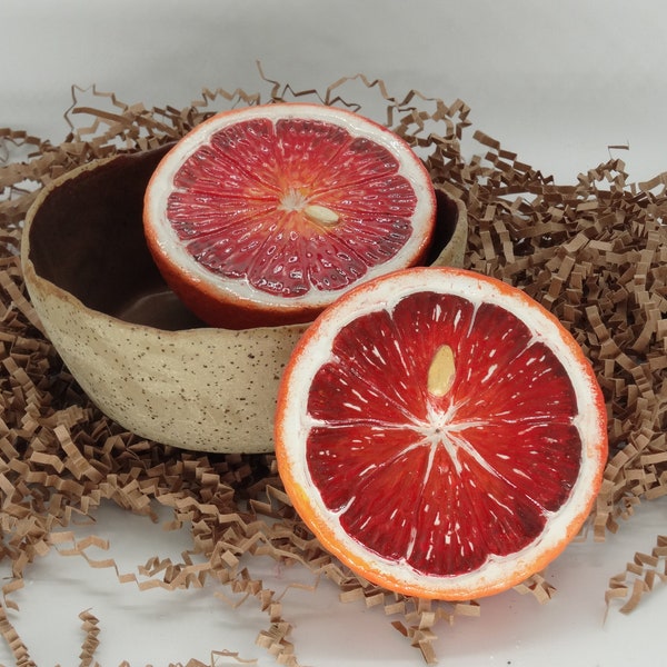 ceramic sanguine in life-size blood orange sanguine cut ( 2 pieces) in natural size realistic fruit