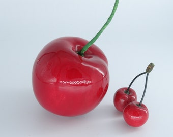 Big cheery ceramic large cherry  Handmade cherry Realistic big cherry kitchen decor red juice cherry